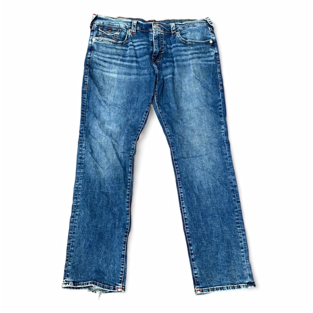 True Religion Jeans Men 40 Ricky Red Super T Straight Leg Distressed